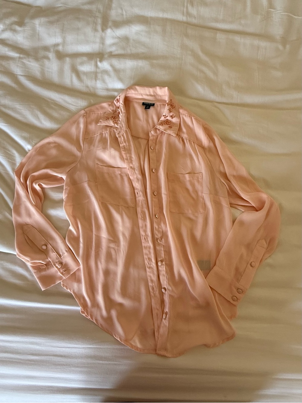torrid Light Pink Embellished Collar Button-Front Shirt